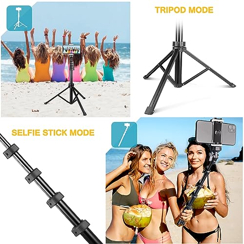 Aureday 67" Phone Tripod, Extendable Cell Phone and Camera Tripod Stand with Wireless Remote & Phone Holder, Aluminum Selfie Stick Tripod - color: Black, size: 67in