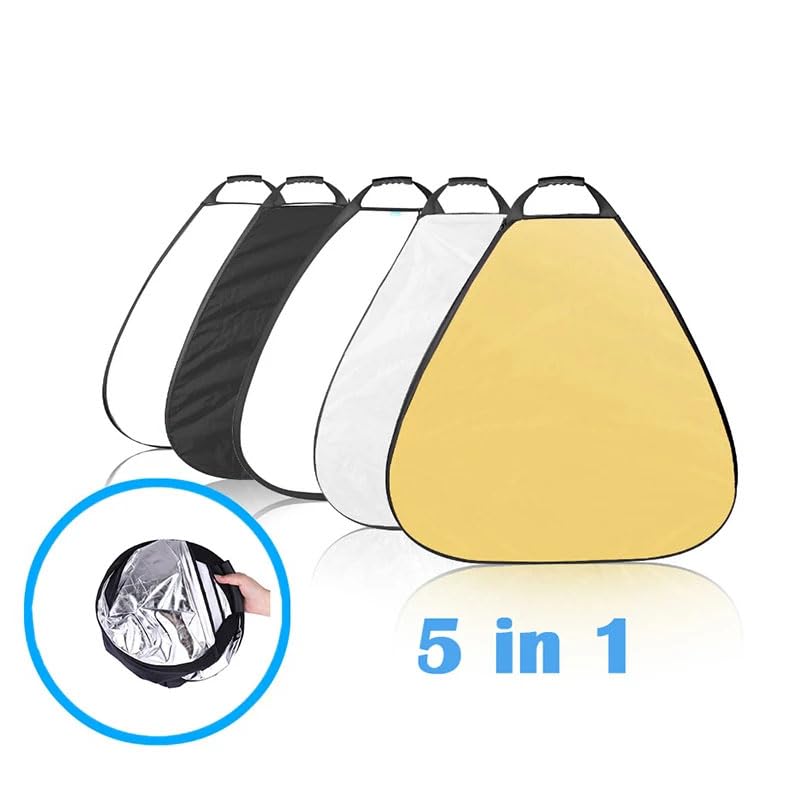 REFLEX CAMERA 5-in-1 Triangle Photography Reflector 12" | Gold Silver White Transparent Black | Single-Hand Grip | Portable Durable Light Reflector with Carrying Case (30cm) - size: 30cm (11.8in)