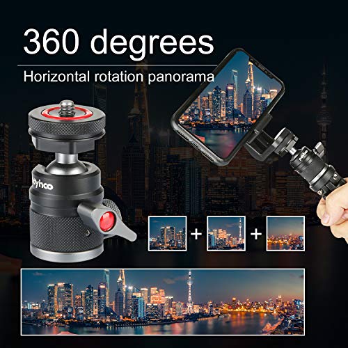 Mini Ball Head with 1/4" Hotshoe Mount Adapter 360 Degree Rotatable Aluminum Tripod Head for DSLR Cameras HTC Vive Tripods Monopods Camcorder Light Stand - size: 1/4" & 3/8"ColdShoe