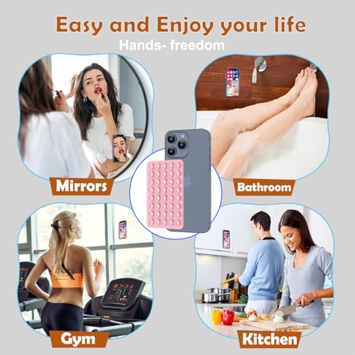 Double Sided Silicone Suction Phone Holder Mount, Silicon Accessory for iPhone and Android, Hands-Free Mirror Shower Phone Holder, TikTok Videos and Selfies (Light Blue+Sand Pink) - color: Light Blue+Sand Pink