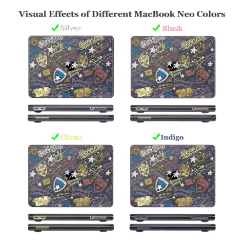 Hard Shell Case for 2026 MacBook Neo 13-inch A3404 A18 Pro Chip, Slim Clear Black Protective Cover with Screen Protector Keyboard Cover Webcam Cover & Dust Plug, Graffiti Print - color: Graffiti