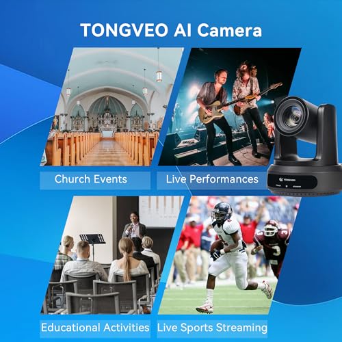TONGVEO AI Auto-Tracking PTZ Camera: 20X Optical Zoom 1080P 60fps HDMI SDI USB PoE Video Camera for Church Worship Live Streaming, Conference Room Webcam for OBS - color: Ink