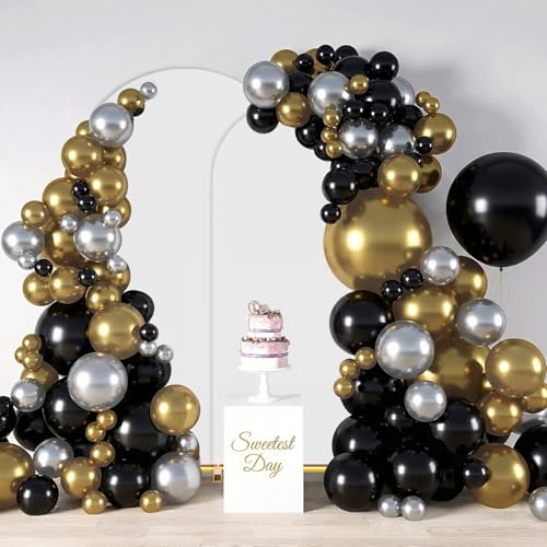 Arch Backdrop Stand with Cover Set, 7.2FT,6FT Gold Metal Wedding Arch for Ceremony, Heavy Duty Balloon Arch Stand with White Spandex Cover for Birthday Party, Baby Shower, Graduation - size: 2-Piece Set