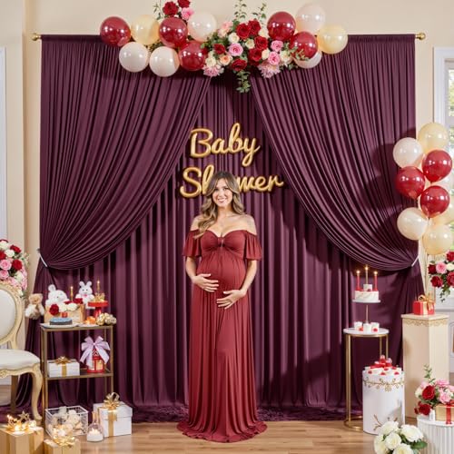 20ftx12ft Wrinkle Free Maroon Backdrop Curtain, 4 Panels 12FT Height Wedding Burgundy Backdrop Drapes, Silky Polyester Back Drop Cloth for Birthday Photography Background Party Backdrop Draping - color: Burgundy, size: (W)5ft x (H)12ft (4 Panel)