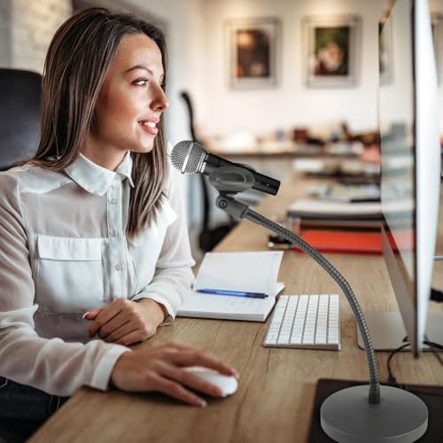 Desktop Gooseneck Microphone Stand with 12″ Flexible Arm, Heavy Die‑Cast Weighted Base, Mic Clip & 3/8″–5/8″ Adapter – Ideal for Podcasting, Streaming & Broadcast - size: 12 inch