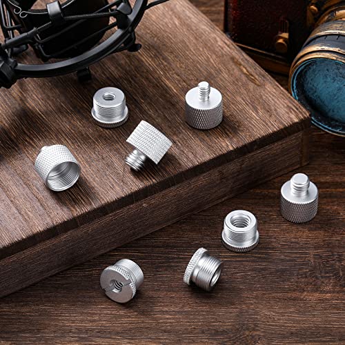 Moxweyeni 8 Pcs Mic Stand Adapter 5/8 Female to 3/8 Male, 3/8 Female to 5/8 Male, 5/8 to 1/4 and 1/4 to 5/8 Screw Mic Thread Adapter Set for Microphone(Silver) - color: Silver