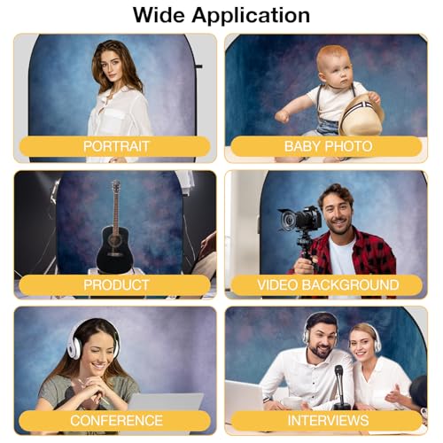 Kate Collapsible Backdrop Pop Up Backdrops Blue Portable Background for Portrait Headshot, Video, Live Stream, 5x6.5ft