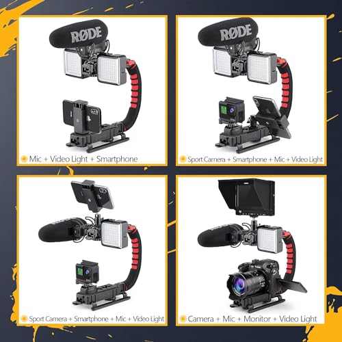 Camera Smartphone Stabilizer, Handheld Video Grip Rig, Fits for All Camera, Camcorder, DSLR and for All iPhone and Android Smartphones