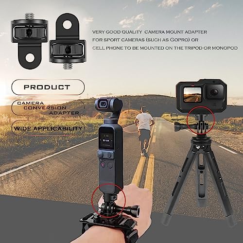 Aluminum Alloy Tripod Adapter,2pcs ¼-20 Conversion for Tripod Mount Adapter,Compatible with GoPro Action Camera / Insta360 / DJI OSMO/Series Action Camera and Other Standard 1/4 inch Accessories - color: silver black