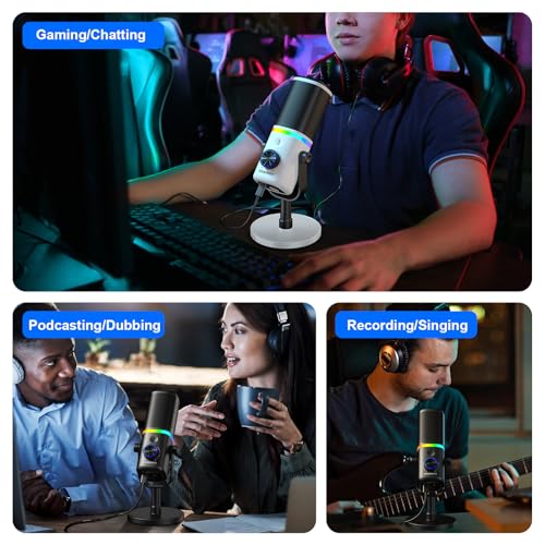 Aokeo Microphone for PC, AK-10 USB/XLR Dynamic Desktop Microphone for Gaming,Podcast,Streaming with RGB Light,Volume Control,Mute Button,Noise Reduction(White) - color: White