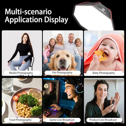 Light Box Photography Lighting Kit:37" Octa Softbox,Honeycomb Grid,110W LED Lamps,RC,Tripod Stands for Studio Light,Video Recording,Portraits,Model/Food/Pet/Baby/Product Shoots & Live Streaming - size: 1-Pack