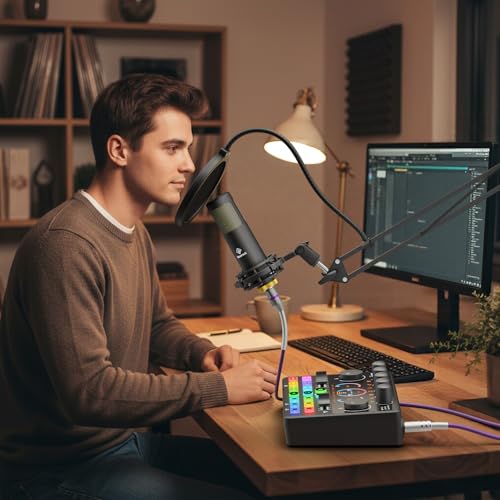 Podcast Equipment Bundle,5RGB Mixer with XLR-6.5mm interface,Dynamic Microphone, TF Card, Surround Sound, Suitable for Streaming/TikTok/YouTube, Compatible with Mobile Phones, PC,Camera RS2 - style: Audio interface+ 1 dynamic mic