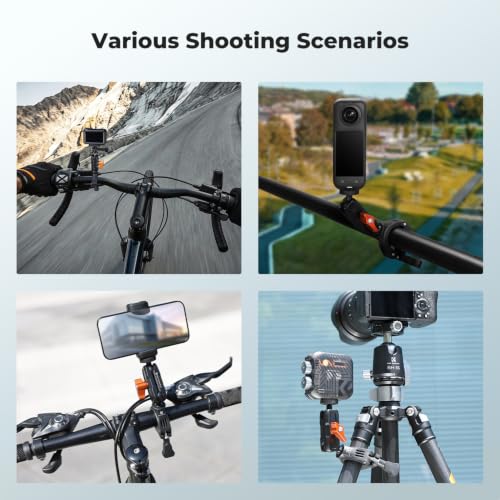 K&F CONCEPT Handlebar Bike Mount with 360° Dual Ball Head, Camera Clamp Mount Compatible with Hero 13/12/11/10, Osmo Action 6 5 4 Pro, 360 X5 X4 and Smartphones - style: Dual Ball Joints