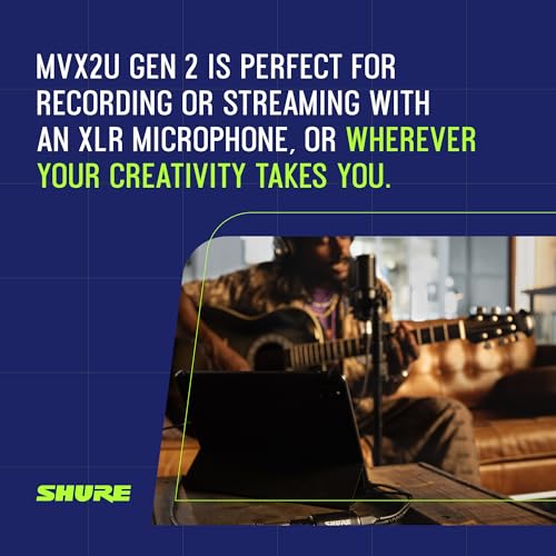 Shure MVX2U Gen 2 XLR-to-USB-C Digital Audio Interface, Apple MFi Certified, Portable Setup for Audio Processing, Noise-Free Recording Between XLR and USB-C Devices