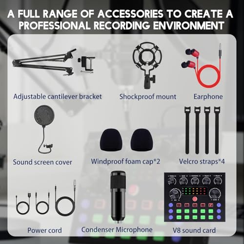 ALSO GO Podcast Equipment Bundle, Podcast Microphone Bundle with BM-800 Microphone & V8s Sound Card, Recording Studio Equipment for Singing, Gaming, Live Streaming and YouTube Tiktok - size: 1*BM800 Microphone