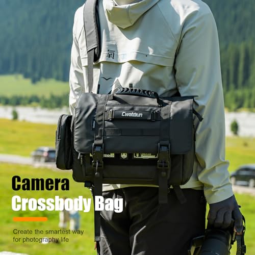 Cwatcun Camera Sling Bag, Waterproof Multifunction Photography Tactica Camera Crossbody Bag with Tripod Holder & Removable Accessory Bags for DSLR/SLR/Mirrorless Cameras - Medium - size: Medium