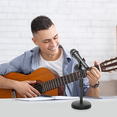 Desk Mic Stand - Upgraded Adjustable Table Microphone Stand with Mic Clip Compatible with Max 1.7 inch Diameter Microphone - Height 9.6 to 13.9 inch