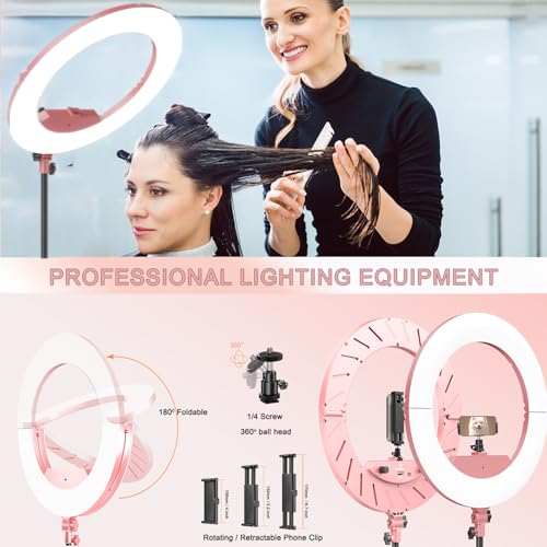 18 Inch Ring Light Kit, 55W6700k Dimmable LED Light, Tripod Stand, Remote Controller,Box,CRI95(Pink) - color: Pink