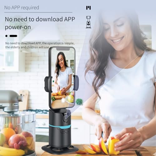 Auto Face Tracking Phone Stand, Desk Tripod Mount with 2 Fill Lights | 360 rotating holder follows you hands-free, gesture control, remote included, no app needed, fits iPhone and Android