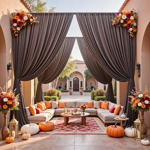 10ftx12ft Wrinkle Free Brown Backdrop Curtain, 2 Panels 12FT Height Wedding Coffe Backdrop Drapes, Silky Polyester Back Drop Cloth for Birthday Photography Background Party Backdrop Draping - color: Brown, size: (W)5ft x (H)12ft (2 Panel)
