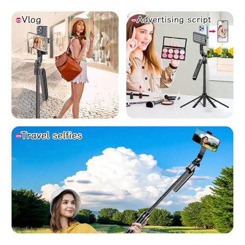 C12C 72" AI Tracking Magnetic Selfie Stick, Dual Phone Mount | Features dual phone mounts (magnetic +phone clip) to stream on 2 devices simultaneously on Facebook, Instagram, Tiktok