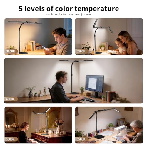 Omorepa 4 Light Bar Design Goose-Neck Architect Desk Lamp with Base,24W Bright Led Tall Overhead Desk Light for Home Office,Eye Care Reading Table Light for Desktop Working,Drafting,Reading