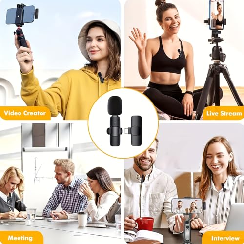 Wireless Clip-On Microphone, Plug-and-Play, Easy-to-Use Professional Wireless Microphone for Smartphones, Laptops, Omnidirectional Condenser Recording Microphone for Interviews
