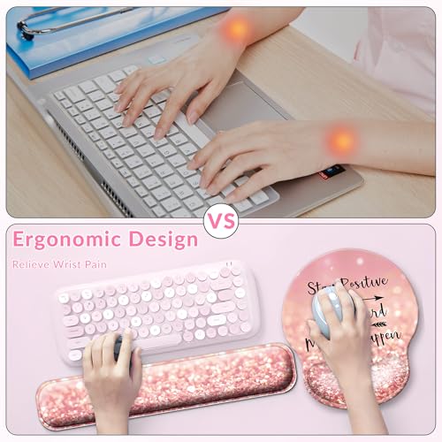 Desk Mat Set + Keyboard and Mouse Pad with Wrist Rest Support,4-in-1 Large Mousepad Computer Mats for Desktop Home & Office-Glitter Pink - color: B1-Glitter Pink