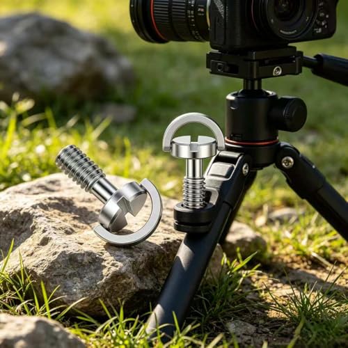 4PCS 1/4-20 Threaded D-Shaped Ring Stainless Steel Camera Fixing Screw, Suitable for Camera Tripods, Monopods, and QR Quick-Release Plates As Adapter Screws