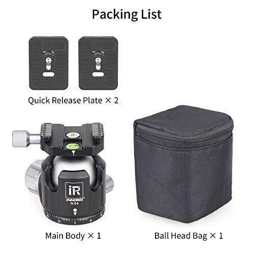 Low Profile Tripod Ball Head-INNOREL N44,Panoramic CNC Metal Camera Tripod Ball Head with Two 1/4" Screw Arca Swiss Quick Release Plates for Tripod,Monopod,DSLR,Camcorder,Max Load 55lbs/25kg - size: N44-Sliver