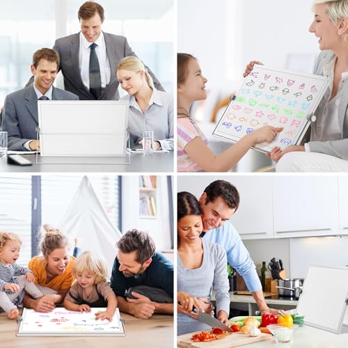 Desktop Whiteboard 16x12 Stand, Double Sided Dry Erase Board Kids | Portable with Handle, Foldable Aluminum Stand, 360° Angle, 8 Markers 4 Magnets 1 Eraser, Smooth Magnetic Surface - size: 16*12white
