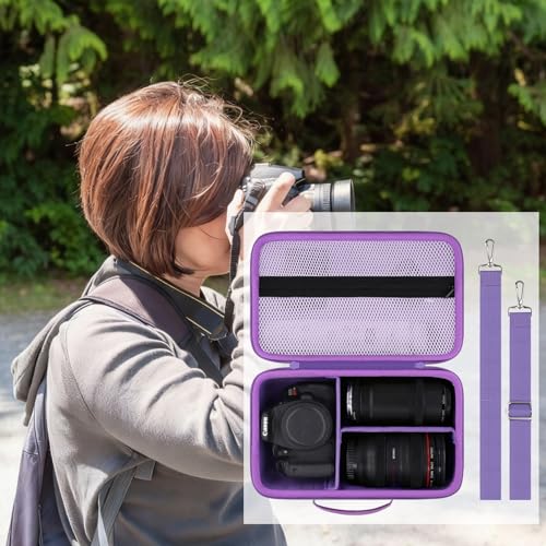 Camera Case Compatible with Canon EOS Rebel T7/T100/R50/R100/R5/R6 V//R6 Mark II DSLR Camera with 18-55mm Lens,Sony,Nikon DSLR Camera Protective Case with Shoulder Strap (Purple Case) - color: Purple Case