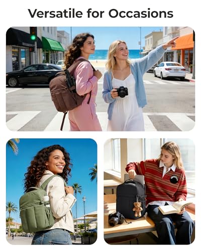 BAGSMART Puffy Camera Backpack, Camera Bags for Photographers, DSLR/SLR Mirrorless Photography Camera Case, Small Water-resistant Travel Backpack for Women with Laptop Compartment, Green - color: Olive Green