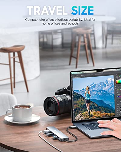 Hiearcool USB C Hub for MacBook – 7-in-1 USBC Adapter with 4K HDMI, 100W PD, USB 3.0 5Gbps Ports, SD/TF Card Reader – USB-C Dongle for Office, Meetings, Travel & Home Setup-Space Grey - color: Space grey