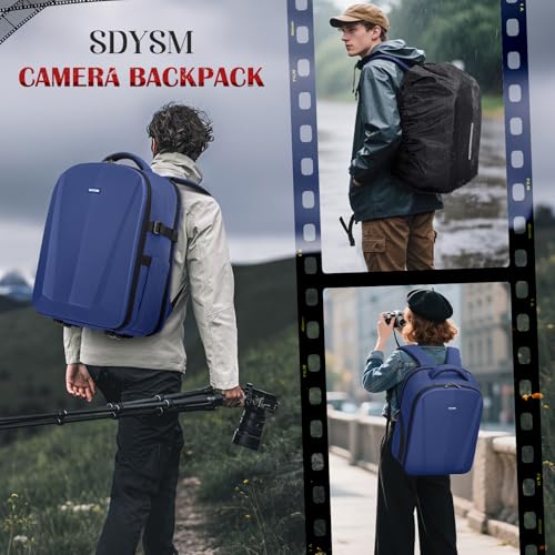 SDYSM Camera Backpack, Large Camera Bag for Photographers Professional DSLR/SLR Mirrorless Camera Case Compatible for Sony Canon Nikon, Blue - color: Blue