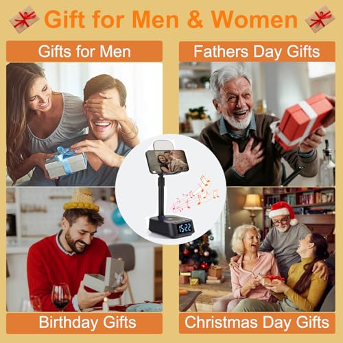 ASEAT Gifts for Men Women, Adjustable Phone Stand Bluetooth Speaker, Birthday Gifts Him Husband, Phone Holder for Kitchen Desk Bedroom, Cool Tech Gadget for Dad Mom Boyfriend, Christmas Ideal