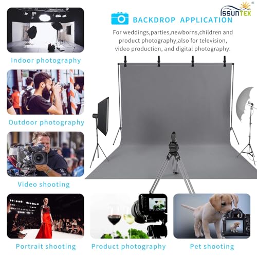ISSUNTEX 9X15 ft Background Polester Backdrop, Photo Studio, Collapsible High Density Screen for Video Photography and Television-Gray - color: Gray