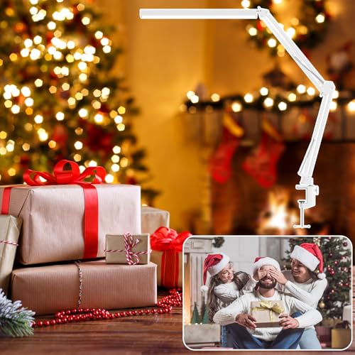 LED Desk Lamp, Manicure Table Lamp, 16" Lamp Head, Dimmable Eye-Caring Drafting Light with 3 Color Modes, 10 Brightness Levels & Adapter, Memory Function(White) - color: White