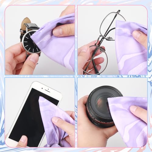 Copkim 10 Pcs Microfiber Cleaning Cloth with Open Pouch and Hanging Ring Cute Marble Design Microfiber Cloth Soft Glasses Cleaner Cloth for Eyeglasses Camera Lens Cell Phone Screens Glasses, 6'' x 7''