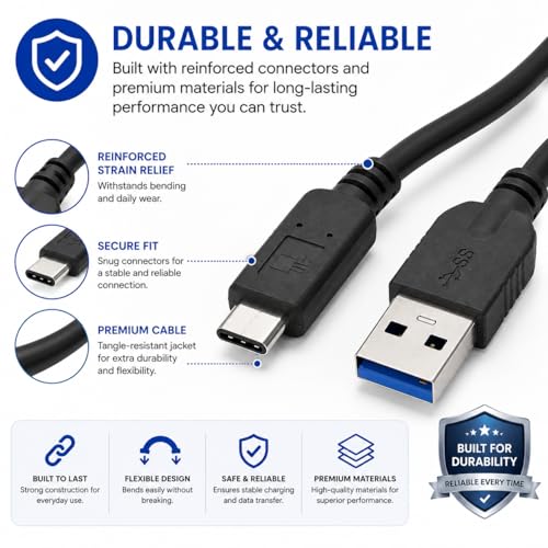Master Cables USB-C Charger & Data Sync Cable 5 Foot Compatible with GoPro HERO13, HERO12, HERO11 Mini, HERO10, HERO9, HERO8, HERO7, HERO6, HERO5, HERO5 Session & MAX -USB Type-C Charging Lead