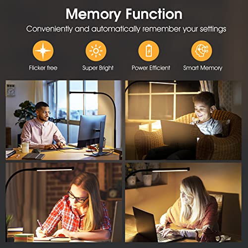 Voncerus LED Desk Lamp with Clamp, Eye-Caring Clip on Lights for Home Office, 3 Modes 10 Brightness, Long Flexible Goose-Neck, Metal, Swing Arm Architect Task Table Lamps with USB Adapter, Black - color: S1 Black