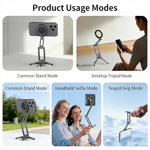 Magnetic Phone Tripod, Compatible with MagSafe, Portable Aluminum Alloy Magnetic Phone Stand with Comfort Grip for iPhone 17/16/15/14/13/12 Series, Fits Desktop, Gym, Travel & Selfie (Black & Green) - color: Black & Green
