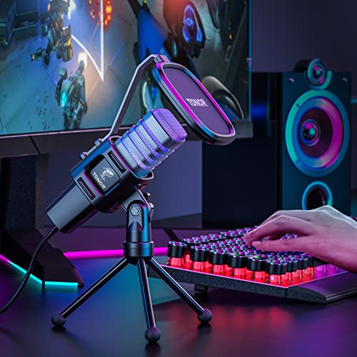 TONOR RGB USB Microphone, Cardioid Condenser Computer PC Mic with Tripod Stand, Pop Filter, Shock Mount for Gaming, Streaming, Podcasting, YouTube, Twitch, Compatible with Laptop Desktop,TC30 with RGB