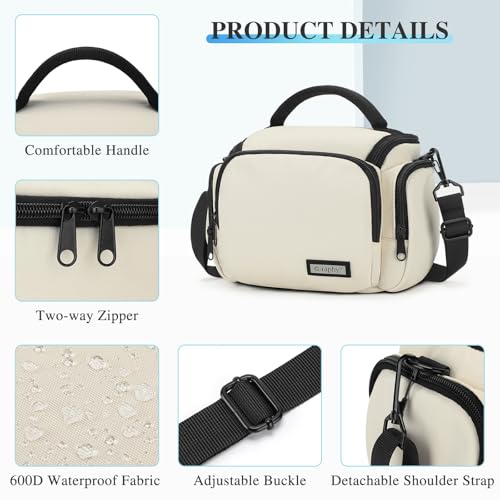 G-raphy Camera Bag Case Compact Lightweight Shoulder Crossbody Sling Photography Bags for Nikon Canon Sony DSLR SLR Mirrorless with Removal Straps (Beige) - color: Beige