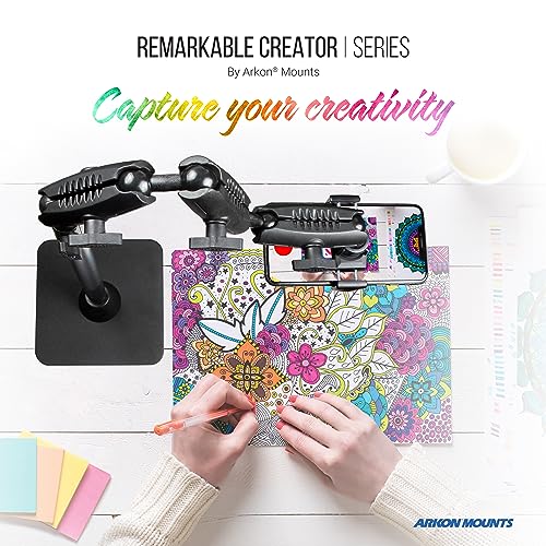 ARKON Mounts Phone Holder Full Kit - Adjustable Overhead Arm Cell Phone Table Top Stand and Tablet Mount with Ring Light - Professional Holders for Horizontal or Vertical Filming - color: Black