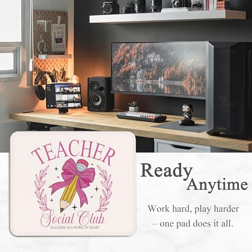 School Teacher Mouse Pad - Teacher Gift, Teacher Desk Must Haves Decor, Waterproof Non-Slip Rubber Base Pink Coquette Mousepad for Wireless Mouse 7.9x9.5 Inch