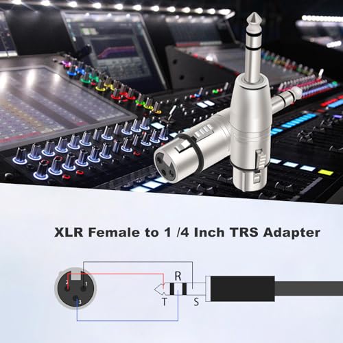 XLR Female to 1/4" TRS Adapter, 2-Pack, Balanced 6.35mm Male to XLR Female Connector for Microphone, Audio Interface, Mixer, Studio Equipment, Professional Audio Cable - color: XLR F TO 1/4" TRS