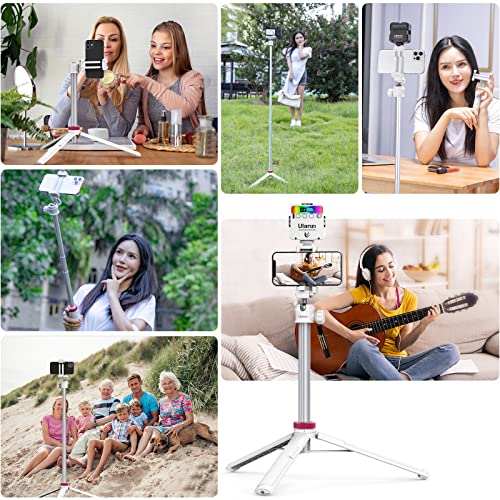 ULANZI MT-44 Extendable Phone Tripod, 59" Selfie Stick Portable Vlog Tripod Stand with 2 in 1 Phone Clip 1/4" Screw, 360° Ball Head Camera Tripod for DJI Pocket Sony Canon Action Fujifilm, White - color: WHITE