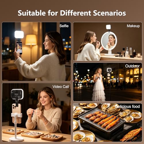 Selfie Light, 60 LED Rechargeable Video Lighting, Portable Video Conference Light w Clip & Camera Hot Shoe Mount Adapter, 2200mAh Battery CRI97+, Clip-On Fill Lights for Phone Webcam Laptop Camera