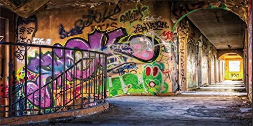 Yeele 20x10ft Urban Street Graffiti Wall Backdrop Retro Abandoned School Building Photography Background for Children Kids Adult Portrait Photo Booth Shoot Vinyl Studio Props